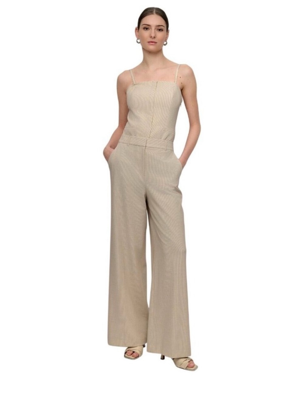 DKNY Beige Wide-Leg Strappy Jumpsuit